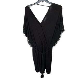 Lane Bryant Black Faux Wrap Knit Whimsigoth Romper W/ Lace Sleeves Size 14